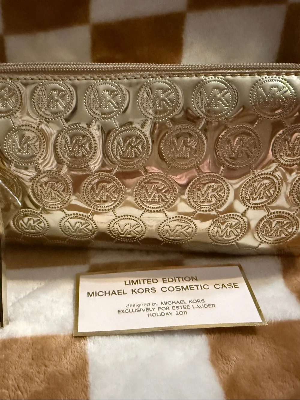 Michael Kors Limited Edition Gold Metallic Monogram Cosmetic Bag EC